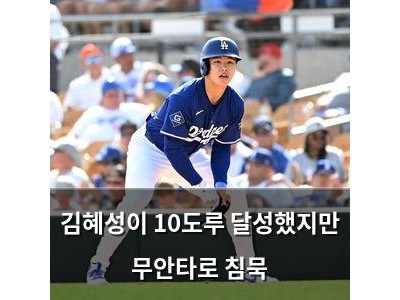 김혜성이 10도루 달성했지만 무안타로 침묵